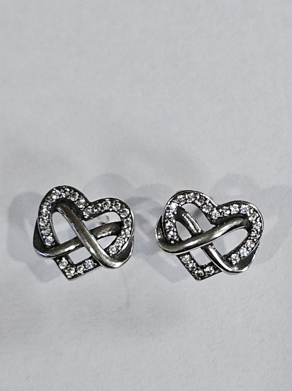 Pandora Silver Heart Infinity Stud Earrings with Clear Stones Brand New!